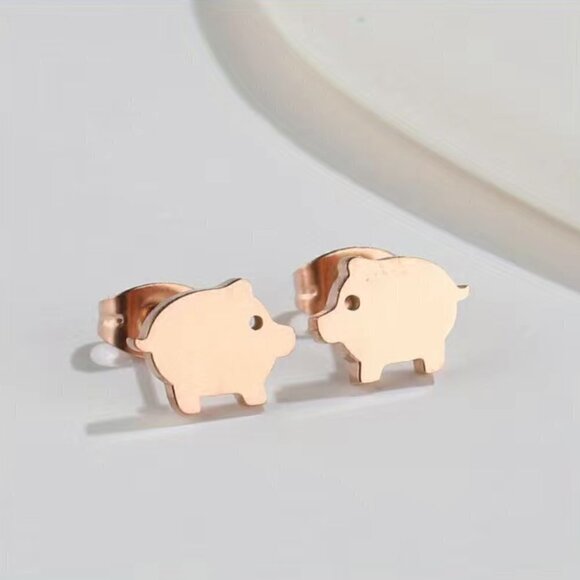 Little Pigs Stainless Steel Stud Earrings #823 (Color: Black) - Picture 8 of 8
